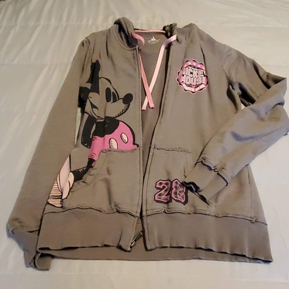 Disney gray and pink hoodie with Mickey on it